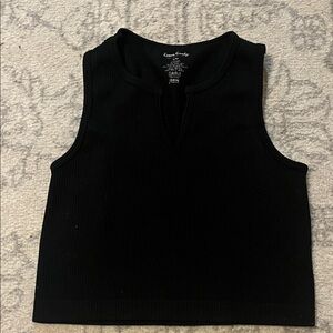 Black Ribbed V-neck Sleeveless Top